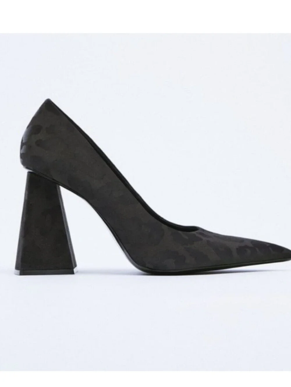 Zara Womens Printed Fabric Black Block heel shoes Size 6 Wedding Guest Preppy